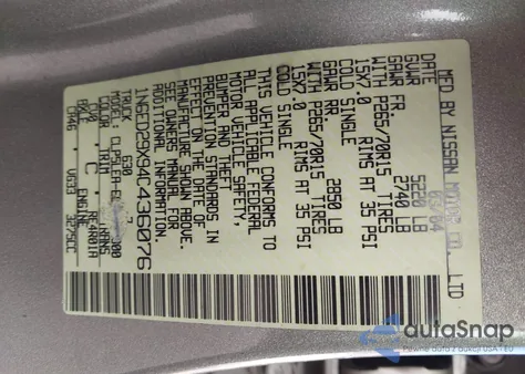 2004 Nissan Frontier Xe-V6 from USA, damaged, VIN 1N6ED29X94C436076